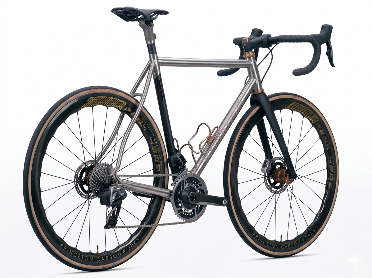 titanium carbon hybrid road bike rear angle